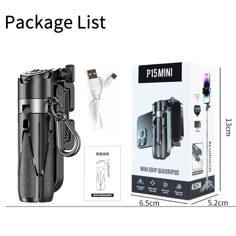 3In1 Selfie Stick Tripod Handle Phone Tripod Selfie Stablizer W Bluetooth Remote Phone Holder for Iphone 16 15 14 13 12 Android